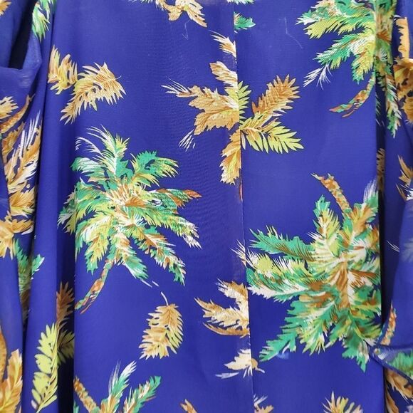 WD.NY Blue hawaiian ruffle dress tropical palm - Picture 7 of 13